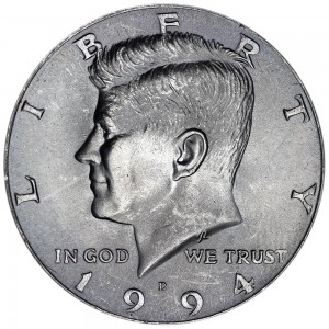 Half Dollar 1994 USA Kennedy mint mark D price, composition, diameter, thickness, mintage, orientation, video, authenticity, weight, Description