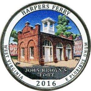 Quarter Dollar 2016 USA Harpers Ferry 33th National Park (colorized) price, composition, diameter, thickness, mintage, orientation, video, authenticity, weight, Description