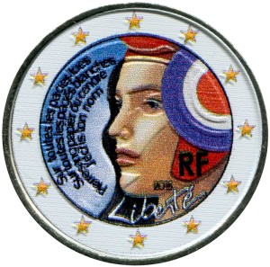 2 euro 2015 France, 225th anniversary of the Festival of the Federation (colorized) price, composition, diameter, thickness, mintage, orientation, video, authenticity, weight, Description