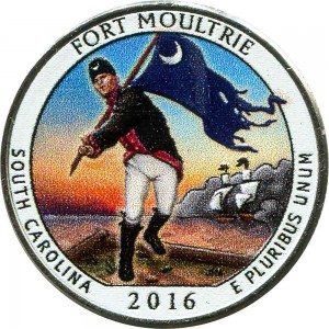 25 центов 2016 США Форт Молтри (Fort Moultrie), 35-й парк (цветная) цена, стоимость