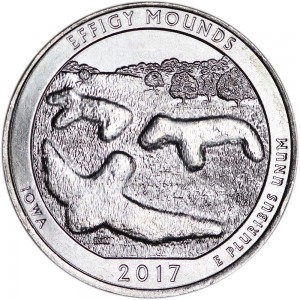 25 cents Quarter Dollar 2017 USA Effigy Mounds 36th National Park, mint mark P