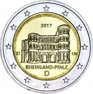 2 euro 2017 Germany Rheinland-Pfalz, Porta Nigra mint mark D price, composition, diameter, thickness, mintage, orientation, video, authenticity, weight, Description