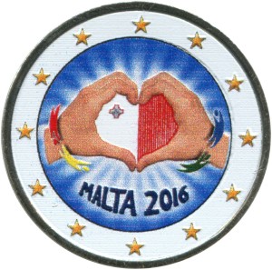 2 Euro 2016 Malta, Love (colorized) price, composition, diameter, thickness, mintage, orientation, video, authenticity, weight, Description