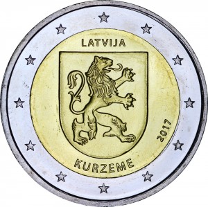 2 евро 2017 Латвия, Курземе цена, стоимость