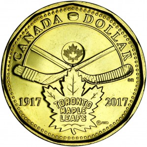 1 доллар 2017 Канада, 100 лет хоккейному клубу Торонто Мейпл Лифс цена, стоимость