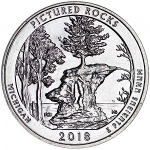 25 cents Quarter Dollar 2018 USA Pictured Rocks National Lakeshore 41th Park, mint mark S