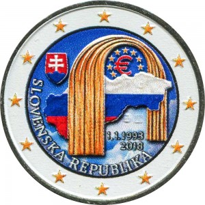2 euro 2018 Slovakia 25th аnniversary of the Slovak Republic (colorized) price, composition, diameter, thickness, mintage, orientation, video, authenticity, weight, Description