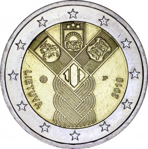2 евро 2018 Литва, 100 лет независимости цена, стоимость