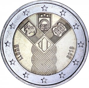 2 евро 2018 Эстония, 100 лет независимости цена, стоимость