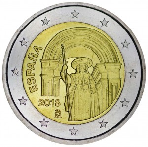 2 euro 2018 Spain Santiago de Compostela price, composition, diameter, thickness, mintage, orientation, video, authenticity, weight, Description