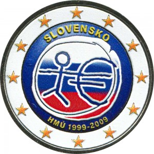 2 евро 2009 10 лет Экономическому и валютному союзу, Словакия (цветная)