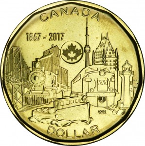 1 доллар 2017 Канада, 150 лет Конфедерации цена, стоимость