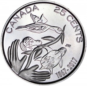 25 центов 2017 Канада, 150 лет Конфедерации Канада - Надежда на зелёное будущее цена, стоимость
