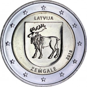 2 евро 2018 Латвия, Земгале цена, стоимость