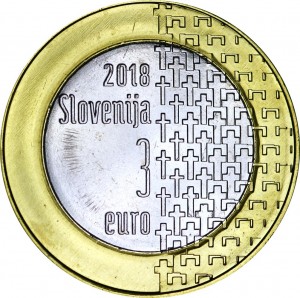 3 Euro 2018 Slovenia 100 years of the end of the First World War price, composition, diameter, thickness, mintage, orientation, video, authenticity, weight, Description