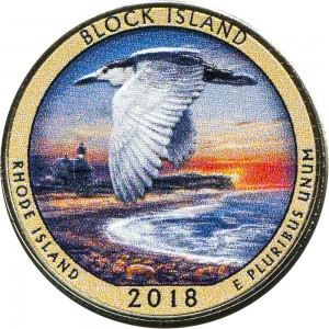 Quarter Dollar 2018 USA Block Island National Wildlife Refuge 45th Park (colorized) price, composition, diameter, thickness, mintage, orientation, video, authenticity, weight, Description