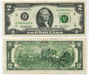 2 доллара 2003 США (E - Ричмонд), банкнота, из обращения, цена, стоимость