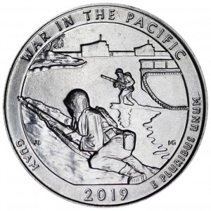 Quarter Dollar 2019 USA War in the Pacific 48th Park, mint mark D price, composition, diameter, thickness, mintage, orientation, video, authenticity, weight, Description