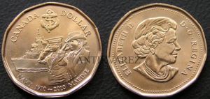 1 доллар 2010, Канада, 100 лет королевскому канадскому военно-морскому флоту цена, стоимость