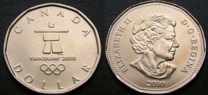 1 доллар 2010 Канада ВАНКУВЕР Олимпийская эмблема цена, стоимость