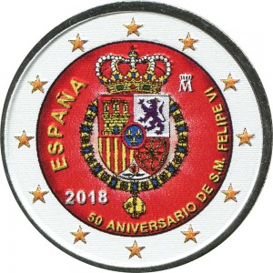 2 евро 2018 Испания, 50-летие короля Филиппа VI (цветная)