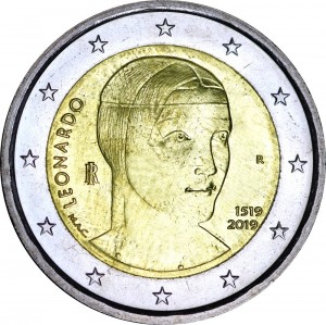 2 евро 2019 Италия, Леонардо да Винчи цена, стоимость