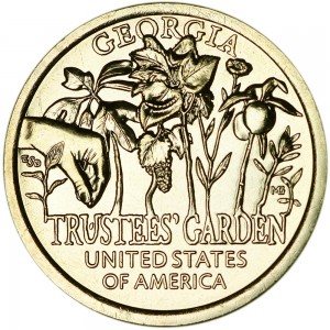 1 dollar 2019 USA, American Innovation, Georgia, Trustees' Garden, D price, composition, diameter, thickness, mintage, orientation, video, authenticity, weight, Description