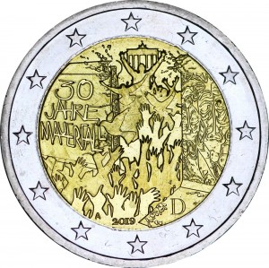 2 euro 2019 Germany 30th anniversary of the fall of the Berlin Wall, mint mark A