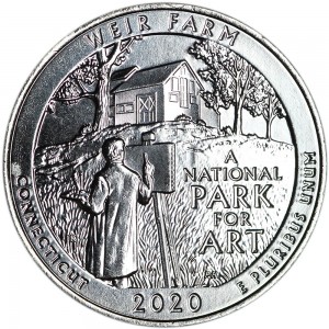 25 cents Quarter Dollar 2020 USA Weir Farm National Historic Site 52th Park, mint mark D