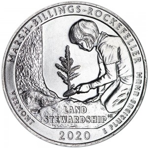 25 центов 2020 США Марш-Биллингс-Рокфеллер (Marsh-Billings-Rockefeller), 54-й парк, двор P