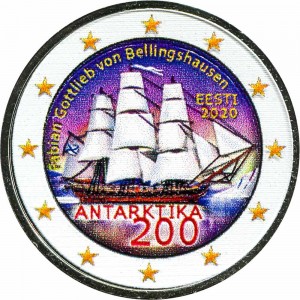 2 евро 2020 Эстония, 200 лет открытия Антарктиды (цветная) цена, стоимость