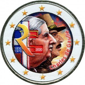 2 Euro 2020 Frankreich, Charles de Gaulle (farbig)