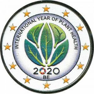 2 евро 2020 Бельгия, Международный год здоровья растений (цветная) цена, стоимость