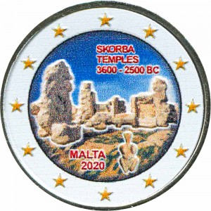 2 euro 2020 Malta Skorba Temples (colorized)