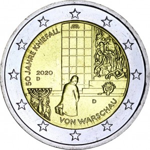 2 euro 2020 Germany Kniefall von Warschau, mint mark D price, composition, diameter, thickness, mintage, orientation, video, authenticity, weight, Description