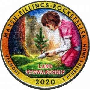 25 cents Quarter Dollar 2020 USA Marsh-Billings-Rockefeller 54th Park (colorized)