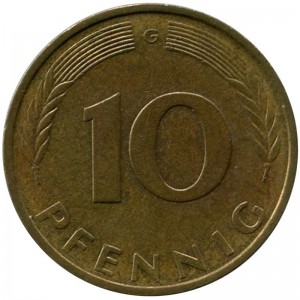10 пфеннигов 1980 Германия G, из обращения цена, стоимость