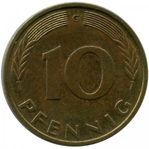 10 pfennig 1995 Germany G price, composition, diameter, thickness, mintage, orientation, video, authenticity, weight, Description