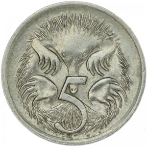 5 cents 1988 Australia Echidna, from circulation