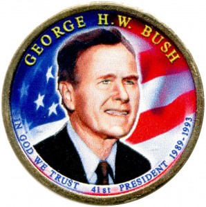 1 dollar 2020 USA, 41 President George H.W. Bush (colorized)