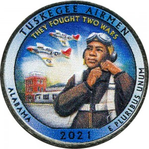 Quarter Dollar 2021 USA Tuskegee Airmen 56th Park (colorized) price, composition, diameter, thickness, mintage, orientation, video, authenticity, weight, Description