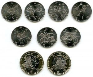 Set of coins 2020 Japan Olympic Games, Tokyo 2020, 9 coins price, composition, diameter, thickness, mintage, orientation, video, authenticity, weight, Description