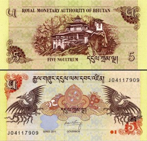 5 ngultrum 2011 Bhutan, banknote, XF