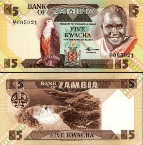 5 квач 1988 Замбия, банкнота, хорошее качество XF