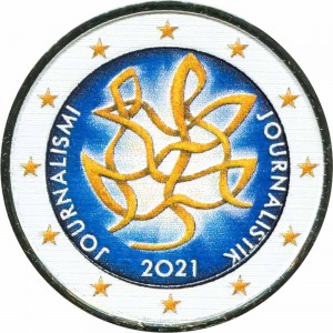 2 Euro 2021 Finland, Journalism (colorized) price, composition, diameter, thickness, mintage, orientation, video, authenticity, weight, Description