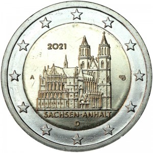 2 euro 2021 Germany Saxony-Anhalt, mint mark A price, composition, diameter, thickness, mintage, orientation, video, authenticity, weight, Description