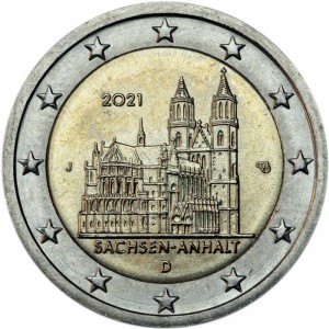 2 евро 2021 Германия, Саксония-Анхальт, двор J