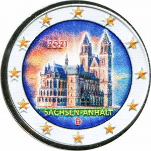 2 euro 2021 Germany Saxony-Anhalt, (colorized) price, composition, diameter, thickness, mintage, orientation, video, authenticity, weight, Description