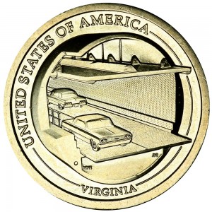 1 Dollar 2021 USA, American Innovation, Virginia, Chesapeake Bay Bridge-Tunnel, P