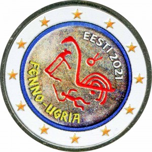 2 euro 2021 Estonia, Finno-Ugric peoples (colorized) price, composition, diameter, thickness, mintage, orientation, video, authenticity, weight, Description